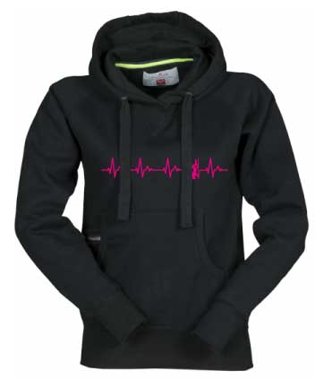 DENZZ Dames Hoody zwart met fluor rose hartslag logo